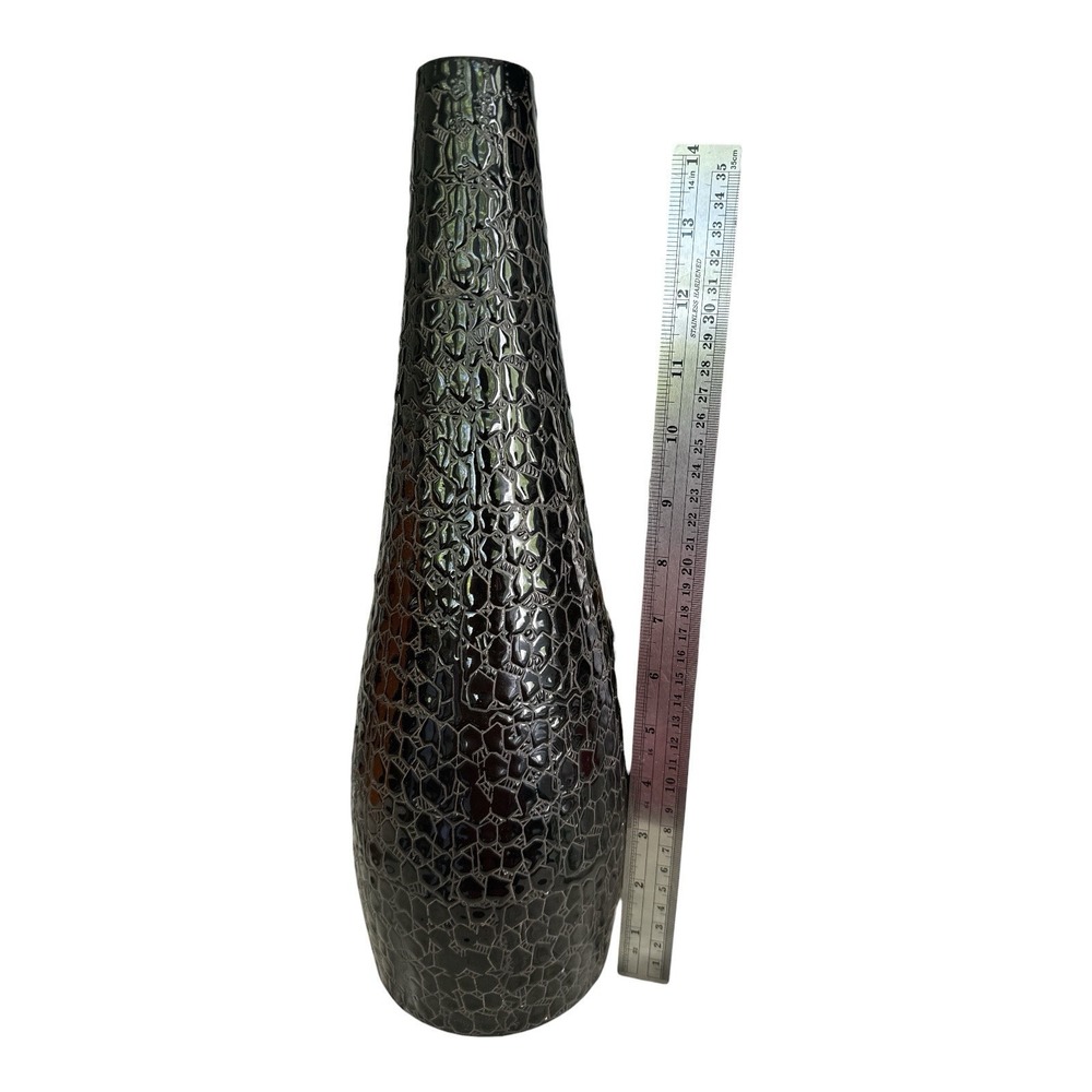 MCM Black Alligator Skin Texture Ceramic Bud Vase Contemporary Teardrop